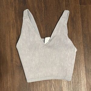 Gray Ribbed Women's Crop Top w/ padding